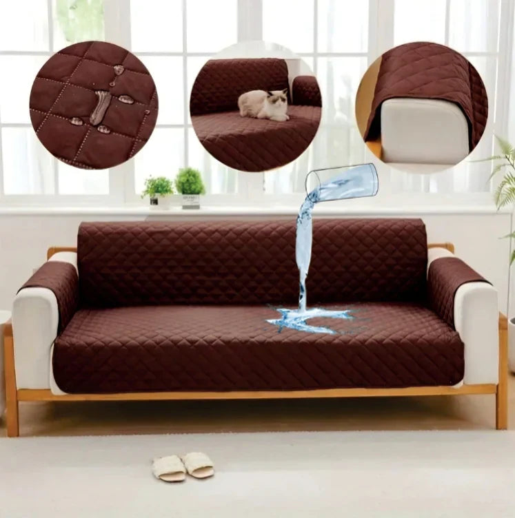 100% Waterproof Quilted Sofa Covers-Brown