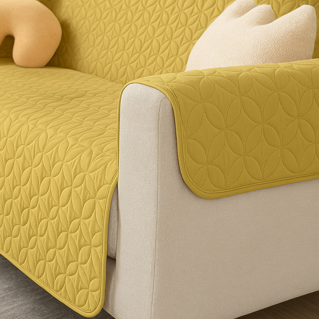 Ultrasonic Quilted Sofa Covers Yellow Color