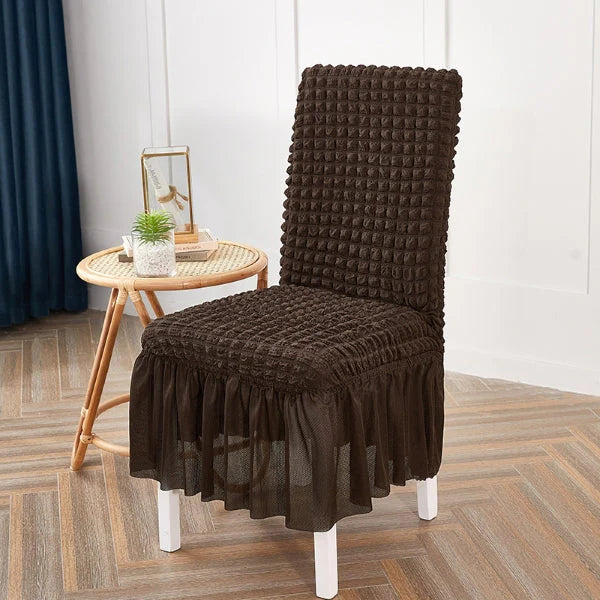Premium Bubble Frilled Chair Cover-Brown