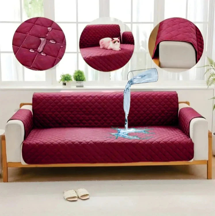 100% Waterproof Quilted Sofa Covers-Maroon