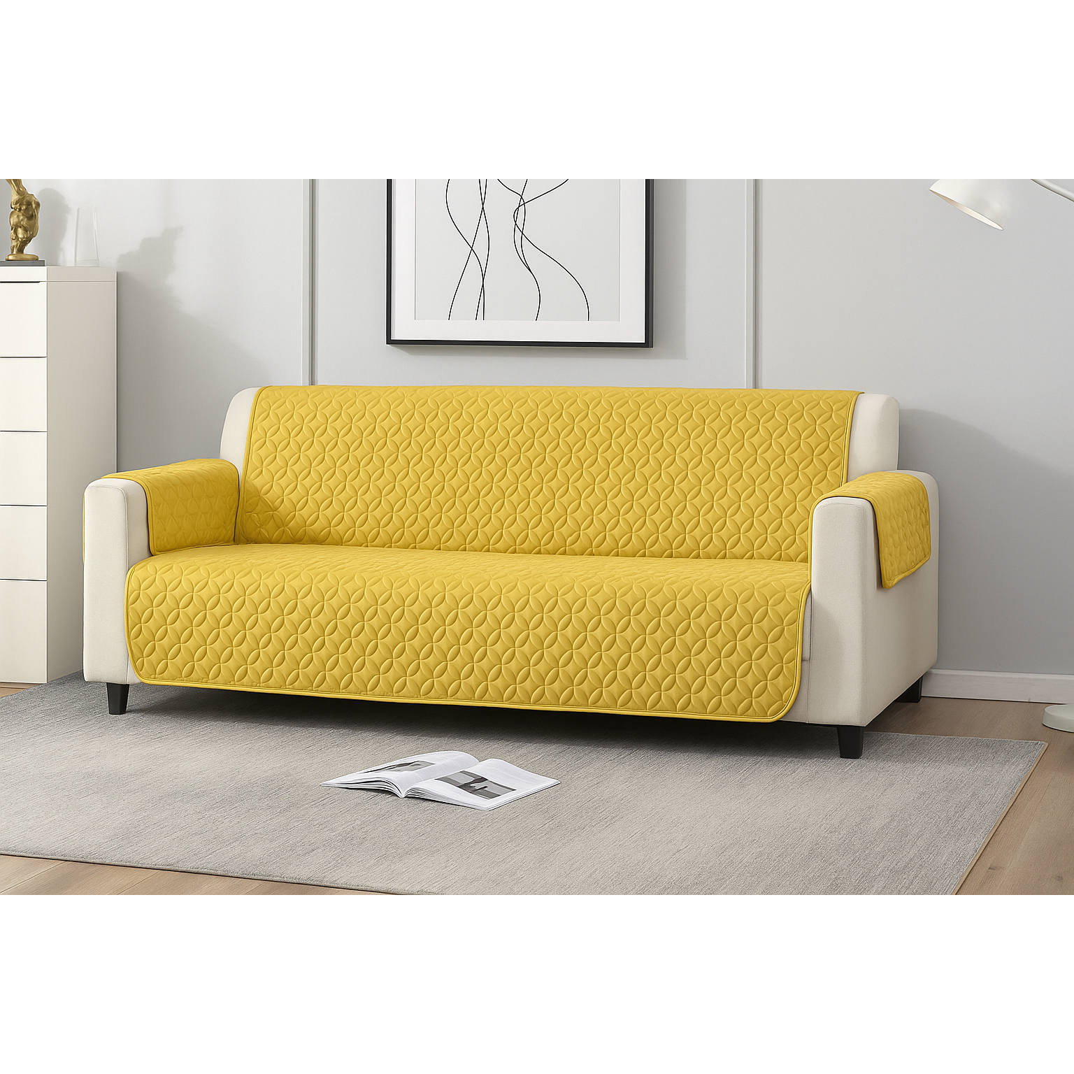 Ultrasonic Quilted Sofa Covers Yellow Color
